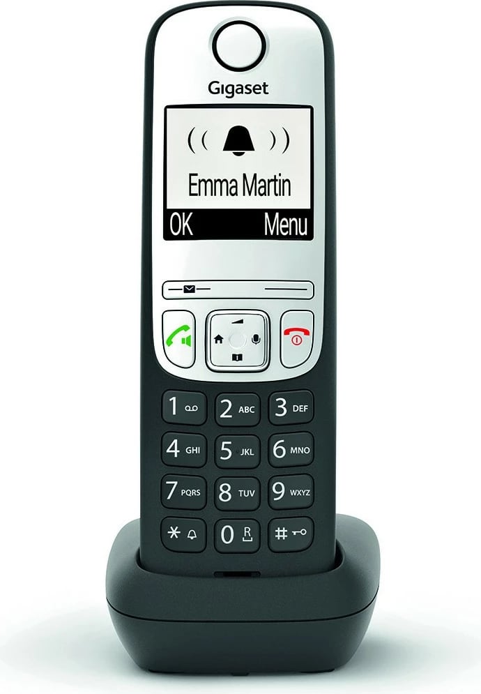 Telefon pa tela Gigaset A690HX, 2 inç, 150 kontakte, altoparlant, zi/argjendtë
