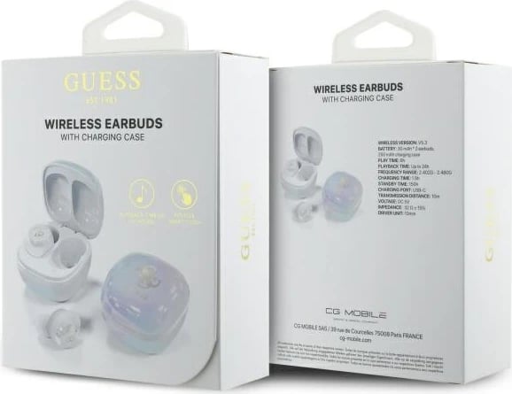 Kufje Bluetooth Guess GUTWSJ144ESH TWS me stacion dokimi, të bardha Kufje Bluetooth Guess GUTWSJ144ESH TWS me stacion dokimi, të bardha