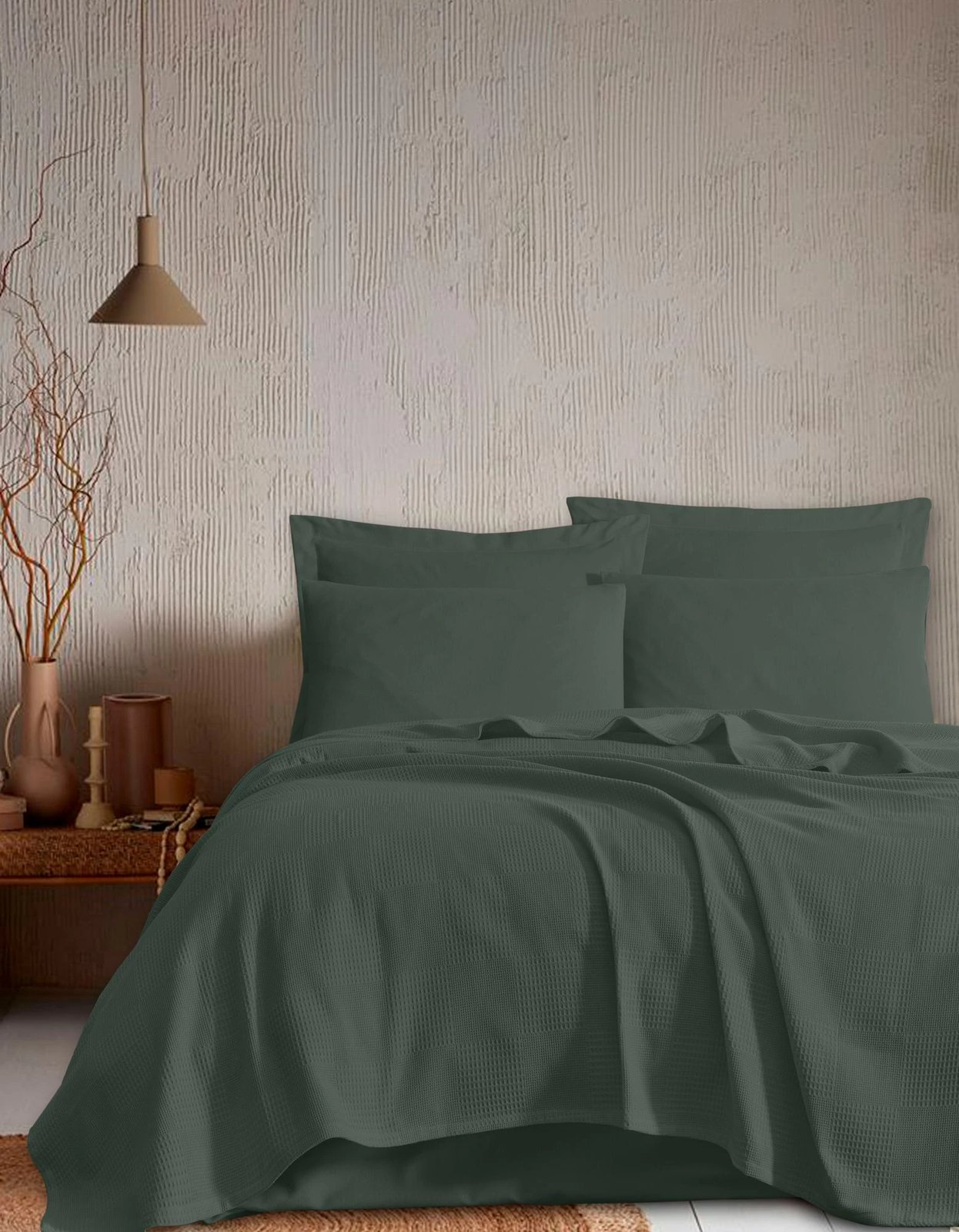 Batanije pique njëpersonëshe, ngjyrë e gjelbër, L'essentiel, 140x230cm