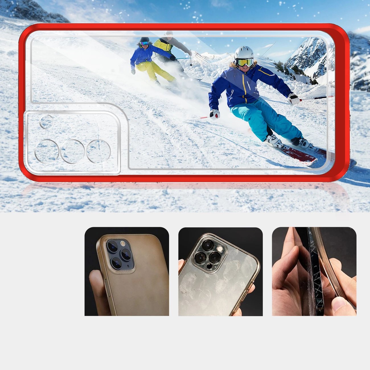 Mbështjellës Hurtel Clear 3in1 për Samsung Galaxy S23, i tejdukshëm me kornizë të kuqe