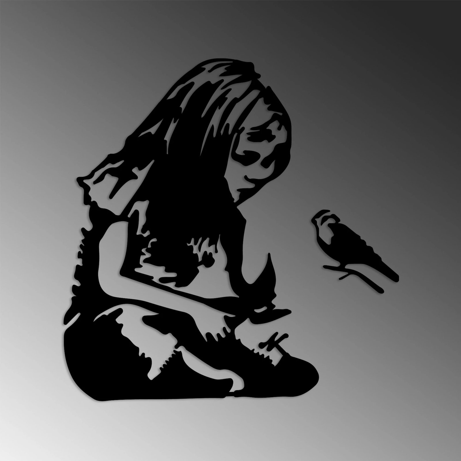 Aksesor dekorativ metalik për mur, Wallity Banksy Metal 07, ngjyrë e zezë, 54x72cm