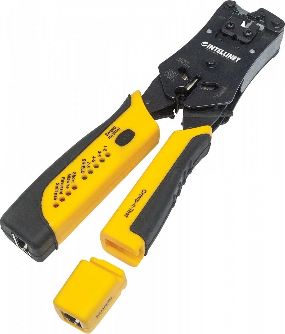 Krimpuese dhe testues kabllosh Intellinet 780124, për RJ45/RJ11/RJ12/RJ22, zi/verdhe