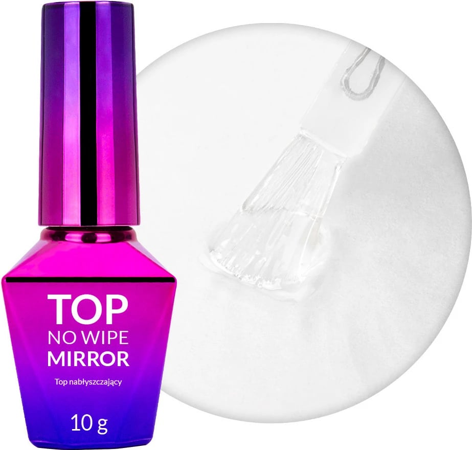 Top coat për thonj MollyLac No Wipe Mirror Gloss Top për femra, 10g