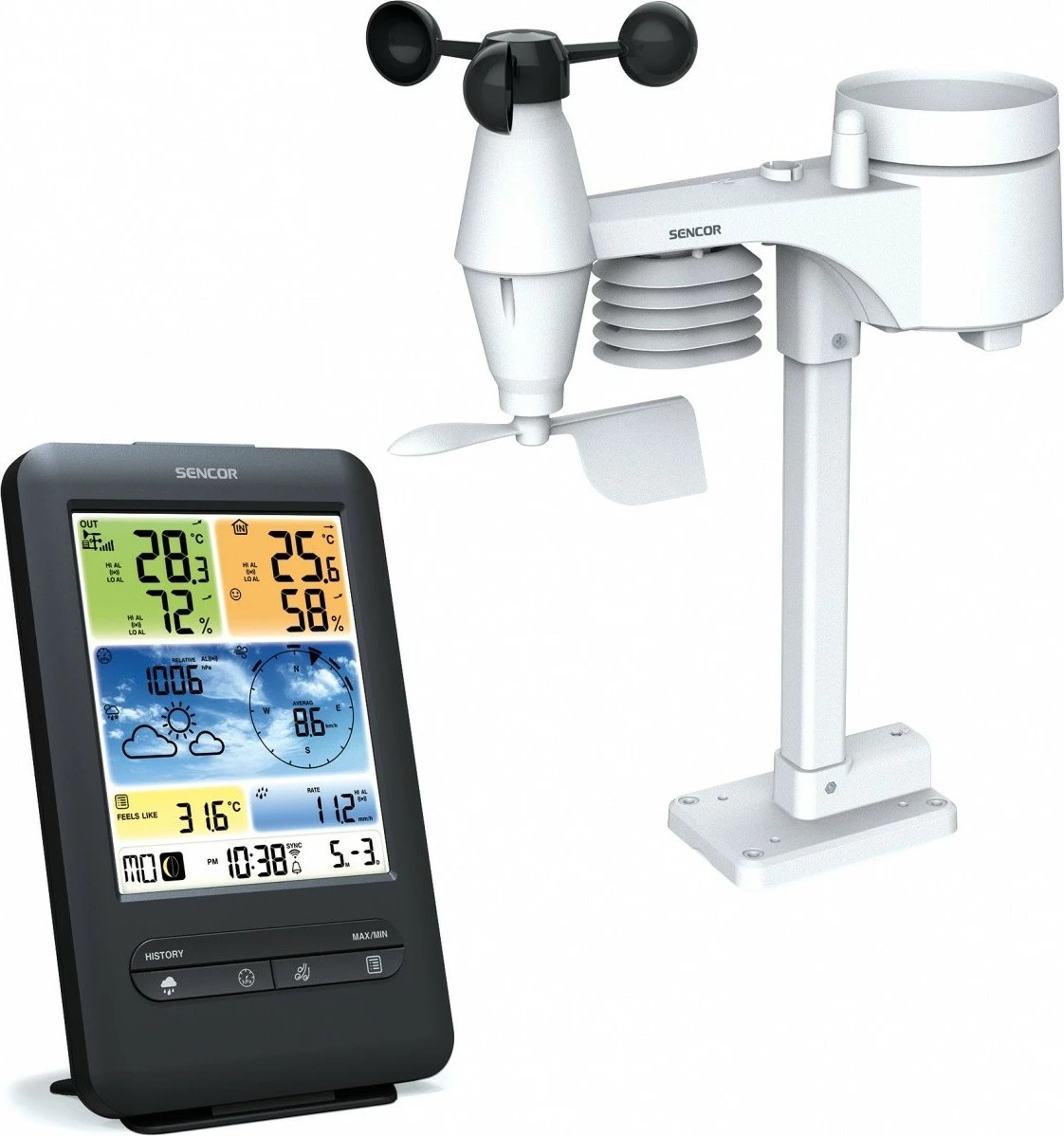 Stacion moti Sencor SWS 9898 PRO me WiFi, sensor 5-në-1, zi/bardhë