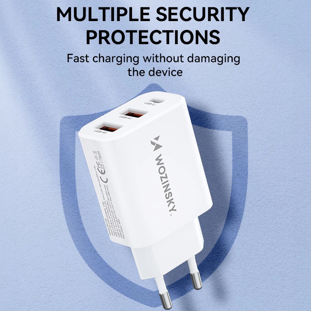 Karikues muri Wozinsky CWCUCW, 30W, 1x USB-C, 2x USB-A, i bardhë