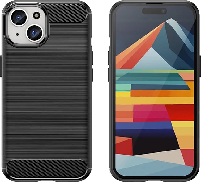 Mbështjellës Hurtel Carbon Case për iPhone 15, i zi