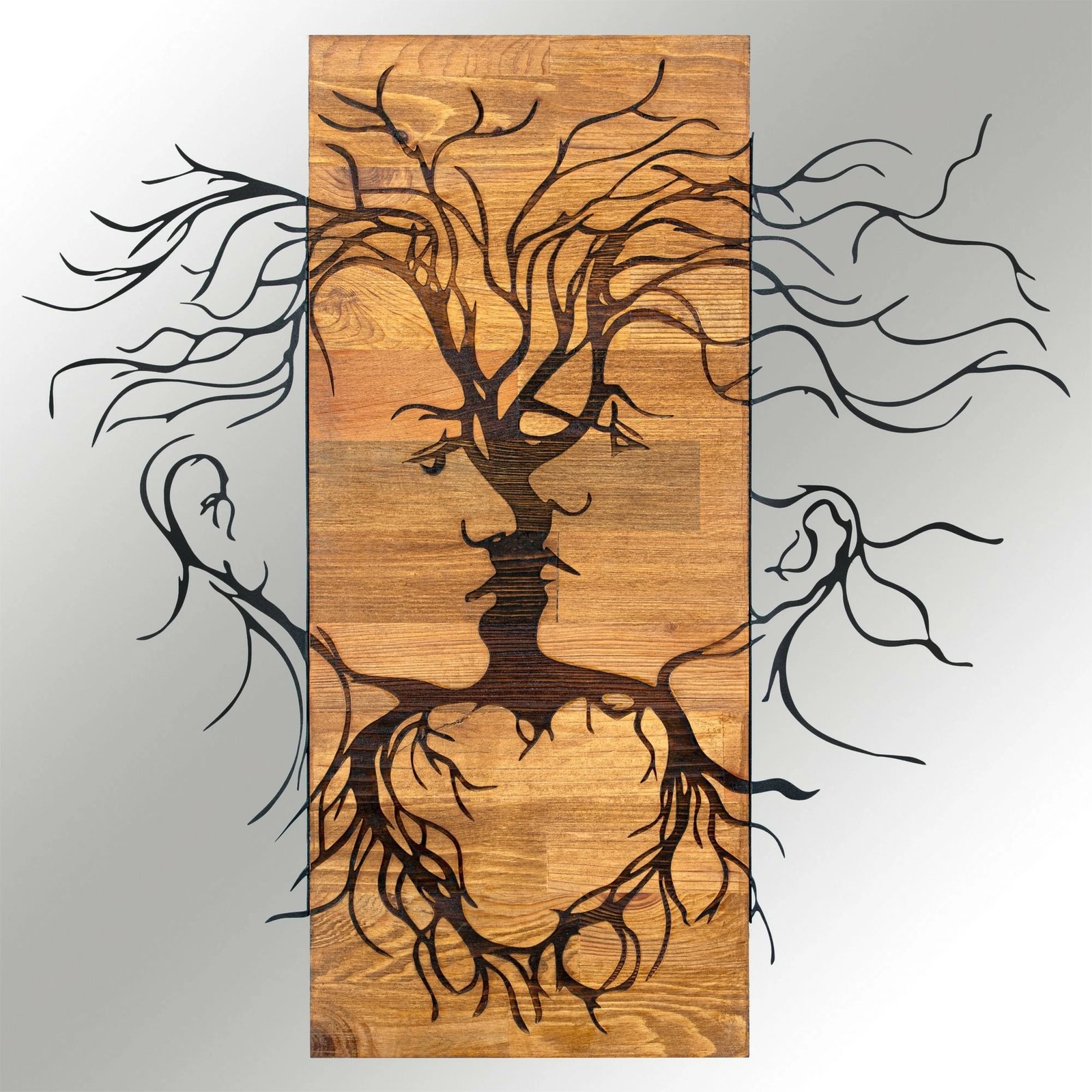 Aksesor dekorativ muri prej druri dhe metali, Wallity, Old Love, ngjyrë e zezë dhe arre, 60x57.5cm