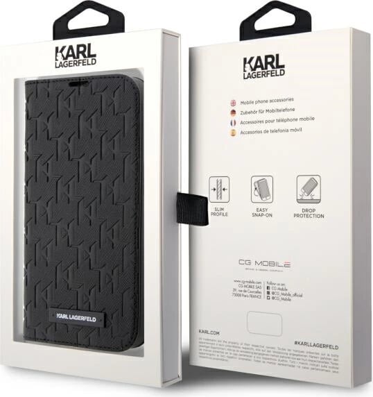 Mbështjellës Karl Lagerfeld KLBKP14XSAKLHPK për iPhone 14 Pro Max 6.7", Saffiano Monogram, e zezë