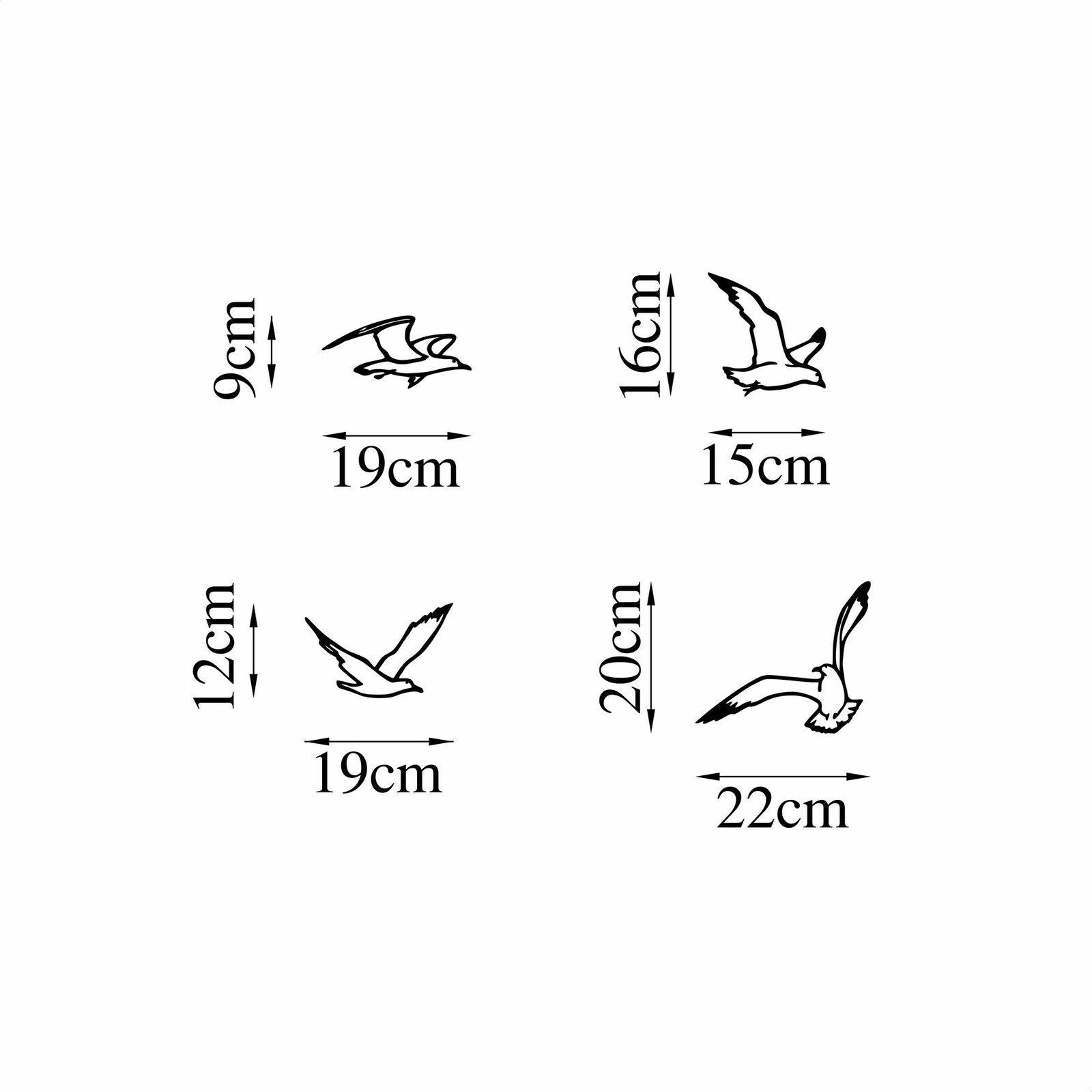 Aksesor metalik dekorativ për mur, zogj, Wallity, ngjyrë e zezë, 4 copë, 443