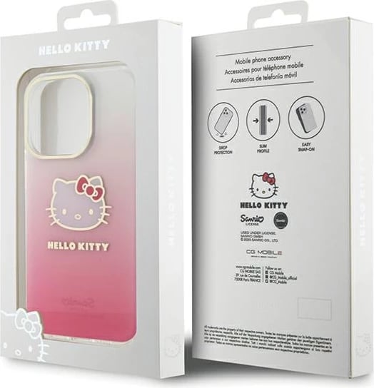 Mbështjellës Hello Kitty IML Gradient Electrop Kitty Head për iPhone 15 Pro Max, rozë