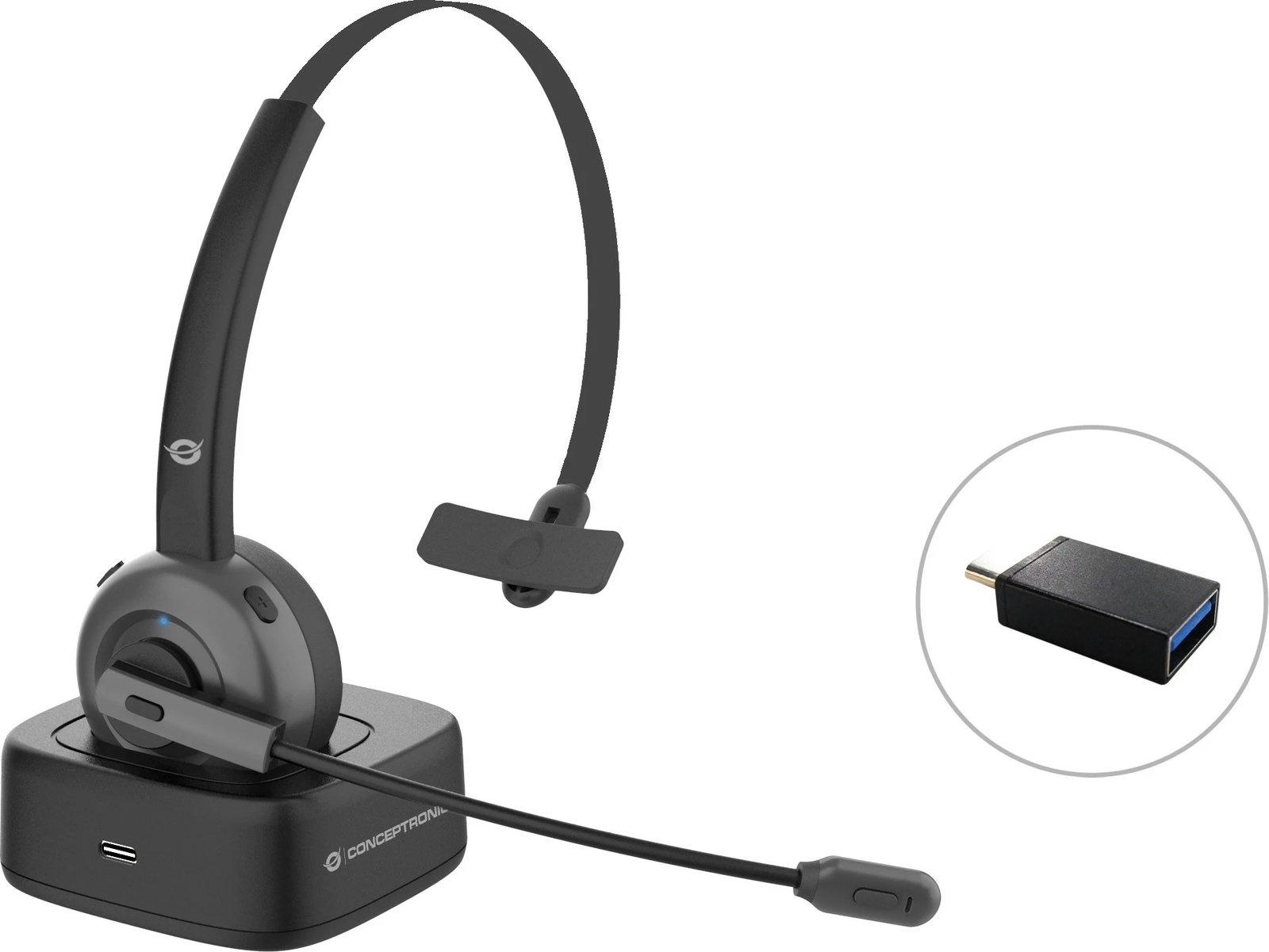 Kufje wireless Conceptronic, Bluetooth 5.0, me stacion karikimi, e zezë