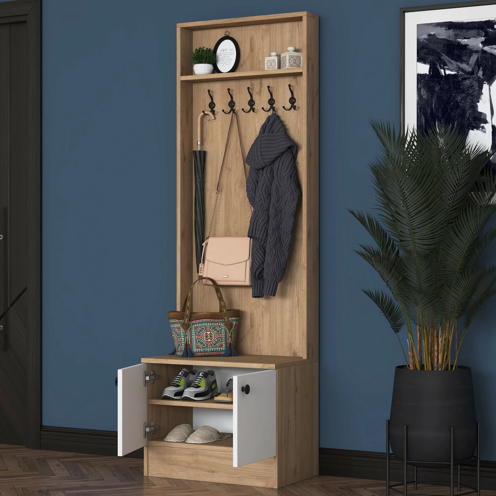 Stendë korridori, ngjyrë arre dhe e bardhë, Skye Decor, M16-2254