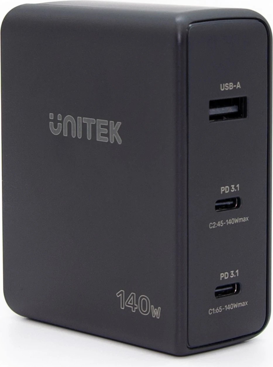 Karikues Unitek GaN me 3 porta, 140W, ngjyrë e zezë