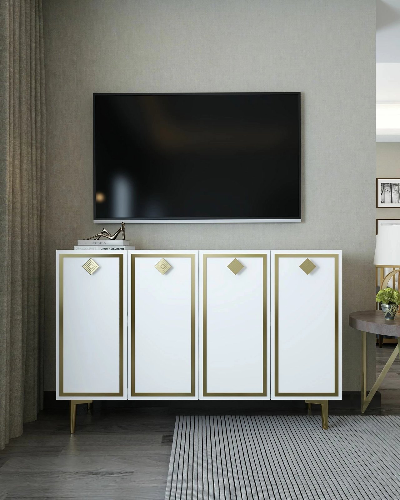 Konsolë Skye Decor, e bardhë dhe ari, 8159KM-1