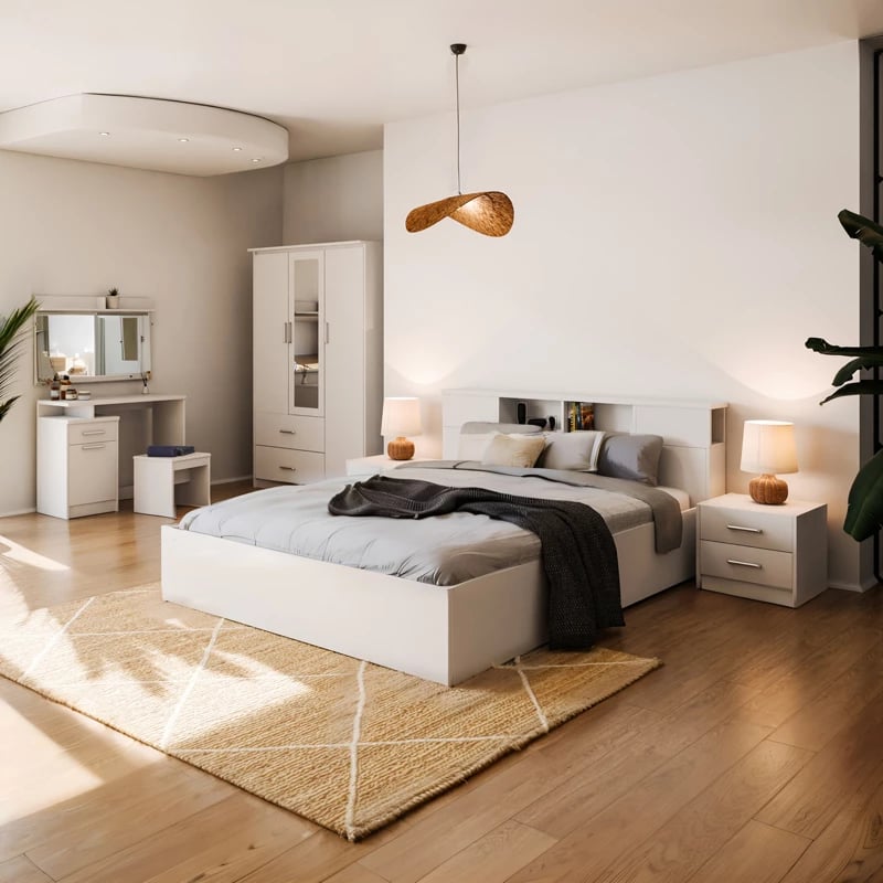 Komodinë Olympus me 2 sirtarë, ngjyrë e bardhë, 47.5x40.5x40.5