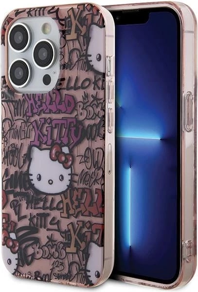 Mbështjellës Hello Kitty IML Tags Graffiti për iPhone 15 Pro, rozë