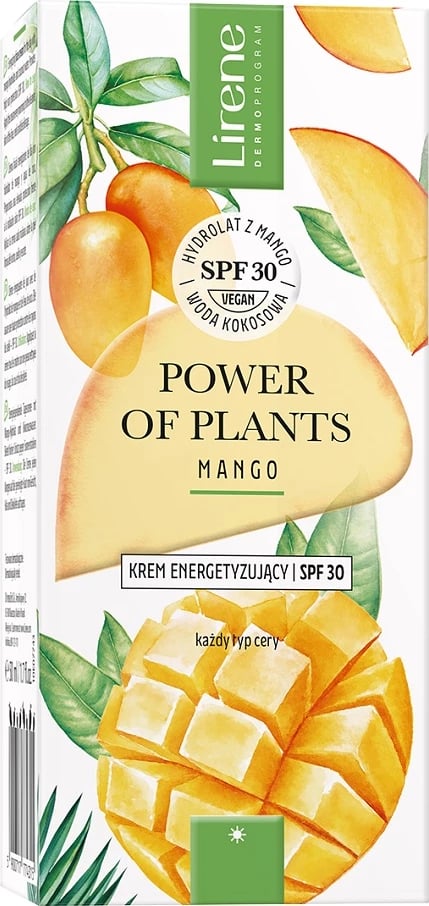 Krem për fytyrë Lirene Power of Plants Energizing Cream SPF30 Mango për femra, 50ml