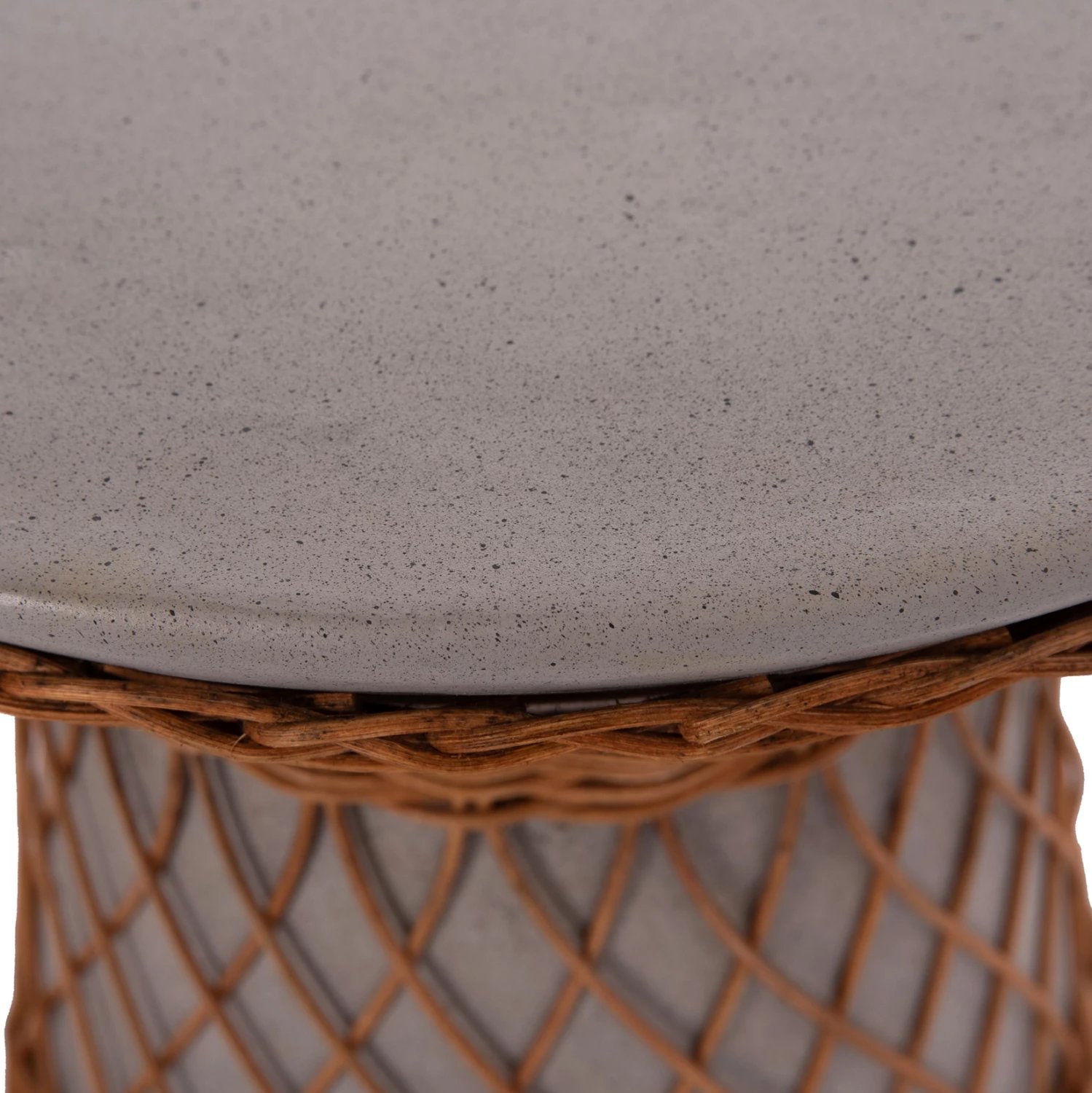 Tavolinë anësore e rrumbullakët, fibër çimento, ratan natyral, gri, FH18167.03, 40x45cm