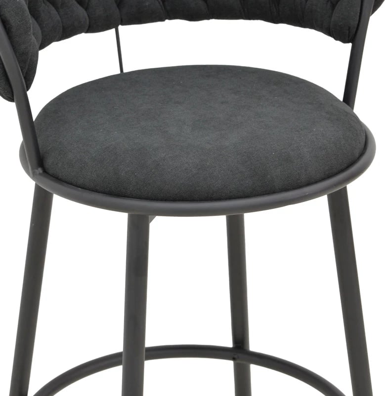 Karrige për bar Alkia, set prej 2 copë, material stof i zi, këmbë metalike të zeza, 50x56x95cm