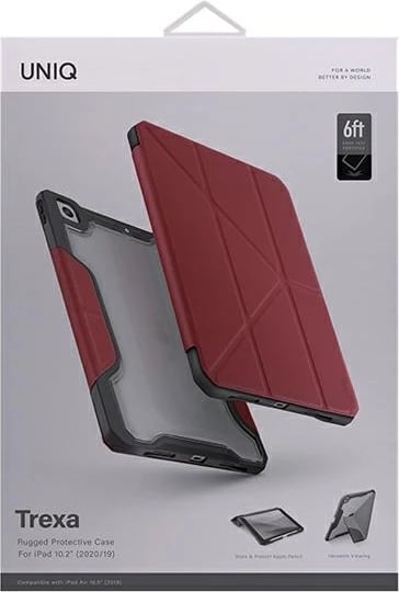Mbështjellës tablet UNIQ Trexa për iPad 10.2" 2019/2020/2021 dhe iPad Air 10.5" 2019, kapak magnetik auto sleep/wake, me stand, i kuq
