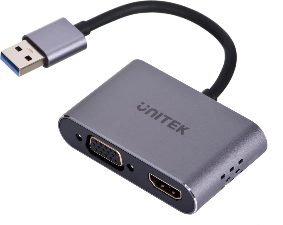 Përshtatës Unitek USB A - HDMI, VGA, Full HD, hiri