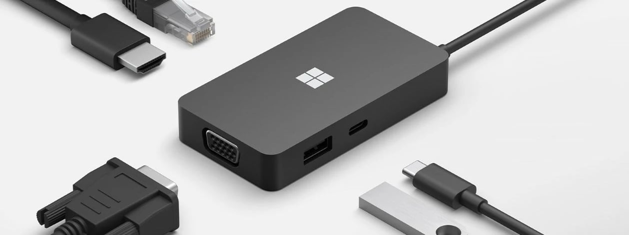 Adapter Microsoft 1E4-00002, HDMI, RJ-45, USB 3.2 Gen 1 Type-C, USB 3.2 Gen 2 Type-A, VGA, e zezë