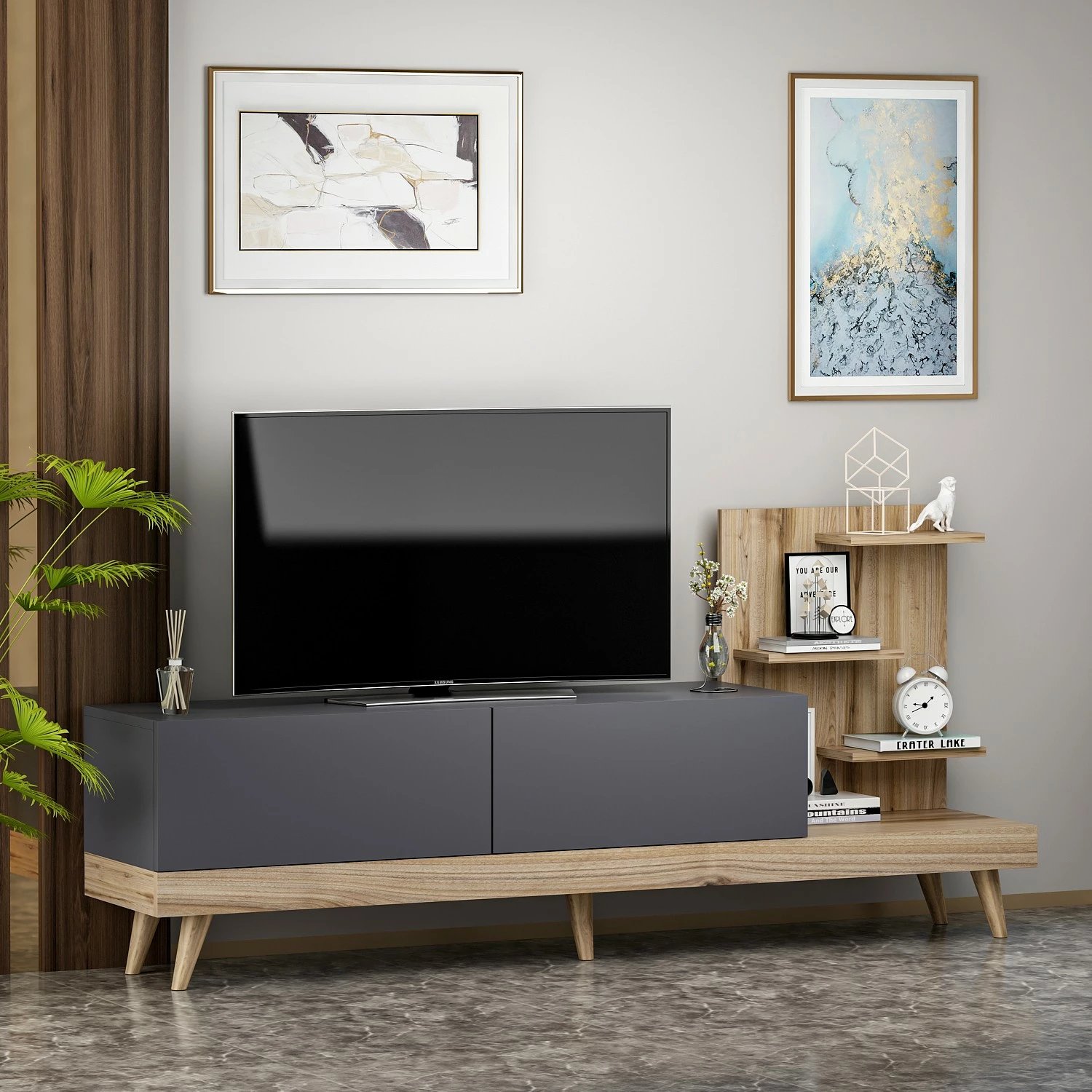 Komodë TV Hanah Home, dizajn anthracite-dru arre