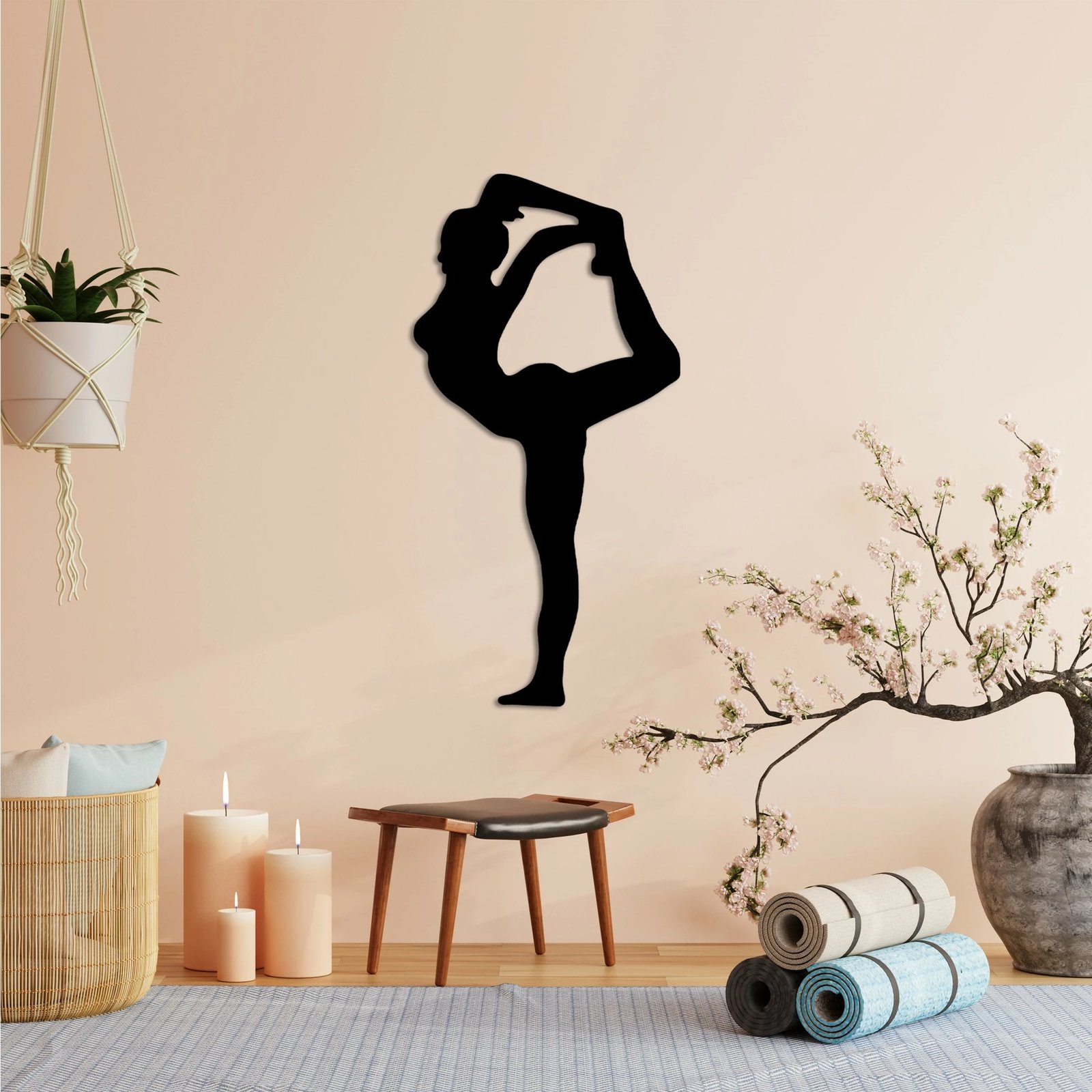 Aksesor dekorativ metalik për mur, Wallity Yoga 18, ngjyrë e zezë, 30x60cm