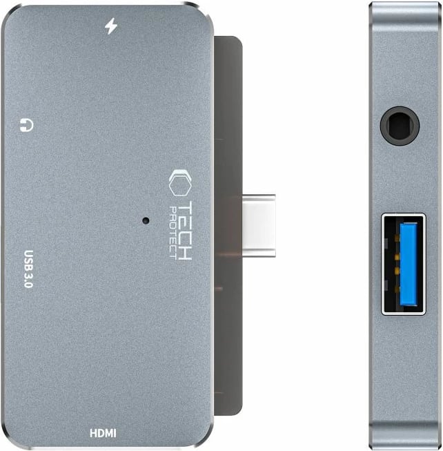 HUB Tech-Protect V6 4in1 USB-C, USB-A 3.0, HDMI, mini jack 3.5mm, gri