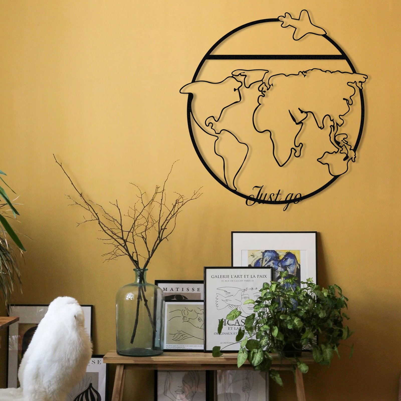 Aksesor dekorativ metalik për mur, Wallity, Just go, ngjyrë e zezë, 49x52cm