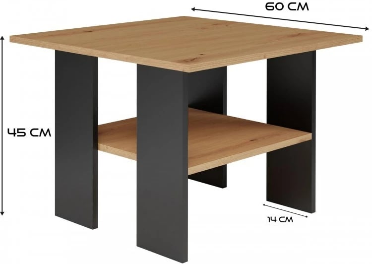 Tavolinë Kafe TOP E SHOP 60x60x45 cm, Artizan Dheu/Zi