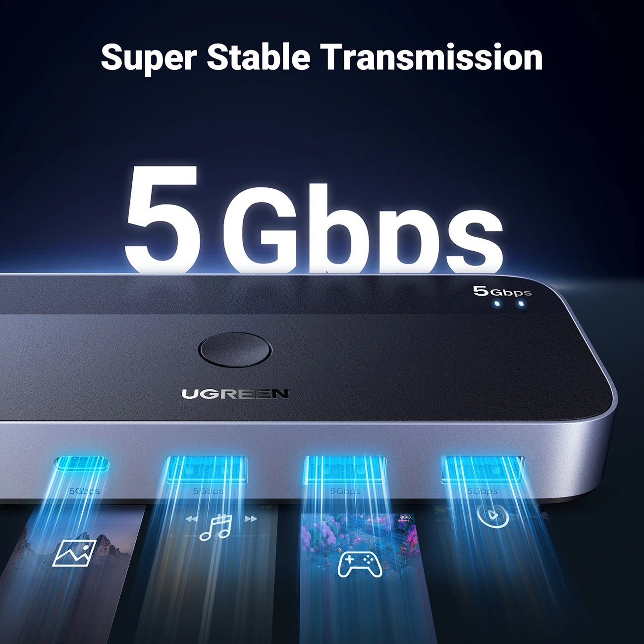 Switch USB 3.0 Ugreen CM662, 2-në-4, me 2 kabllo USB-A, e zezë