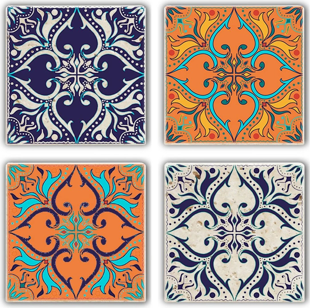 Set 4 copë mbrojtëse xhami me gur natyral, shumëngjyrëshe, Hermia, TBA7436502215223