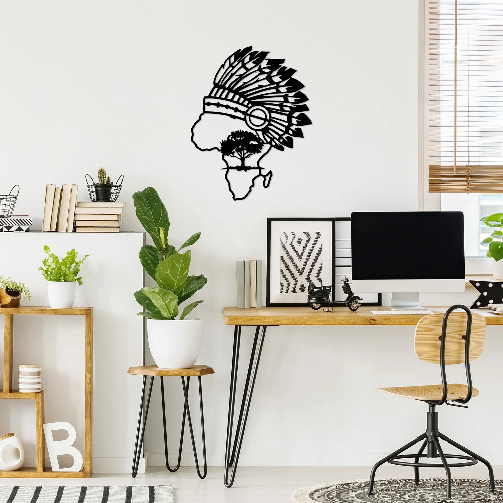 Aksesor dekorativ metalik për mur Wallity, afrikan, 55x70cm