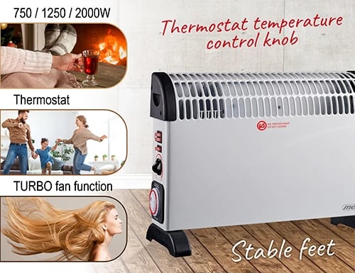 Ngrohës konvektor, Mesko, MS 7741, 2000W, termostat, timer 24h, ventilator Turbo, i bardhë