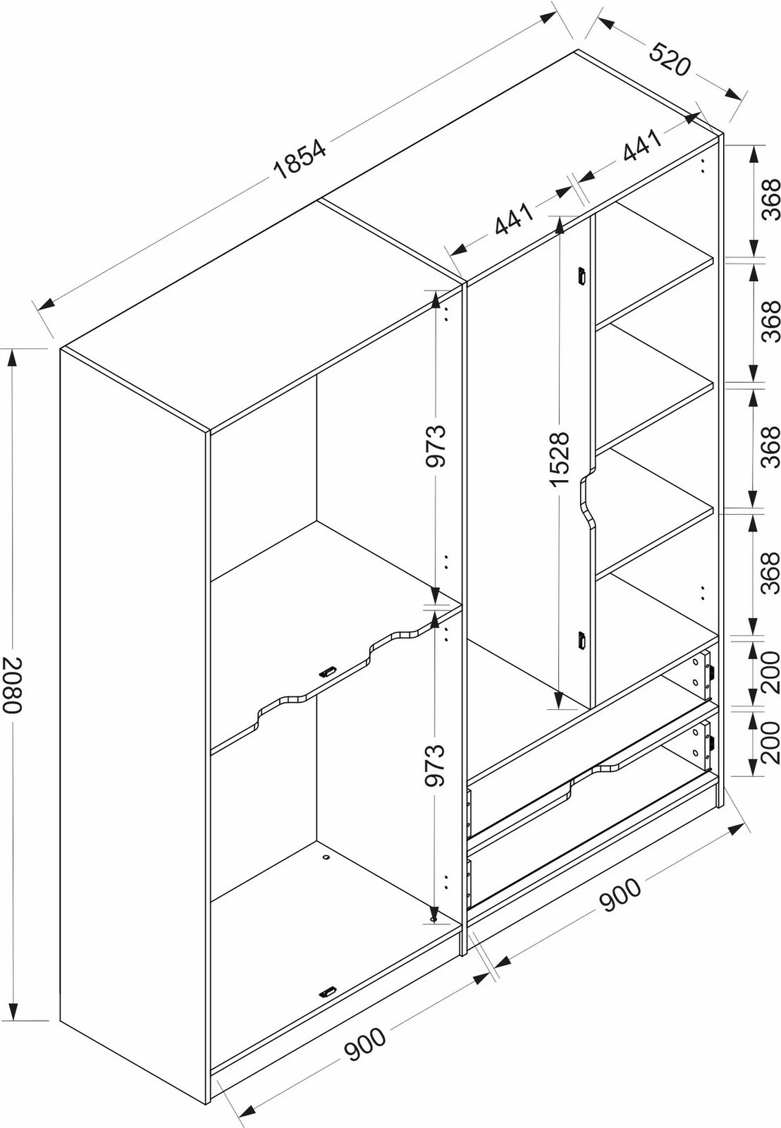 Dollap rrobash Skye Decor, Elina, ngjyrë dore, 185x208x52cm