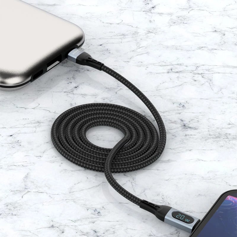 Kabllo Dudao L7MaxL USB Type C në Lightning, 1m, 20W, me ekran, e zezë