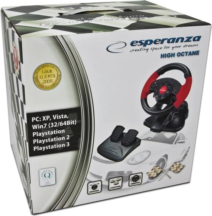 Timon lojrash Esperanza EG103 me pedale, për PC/PS2/PS3, i zi/kuq