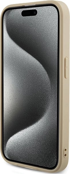 Mbështjellës Guess Saffiano Iridescent Script për iPhone 15 Pro, ari