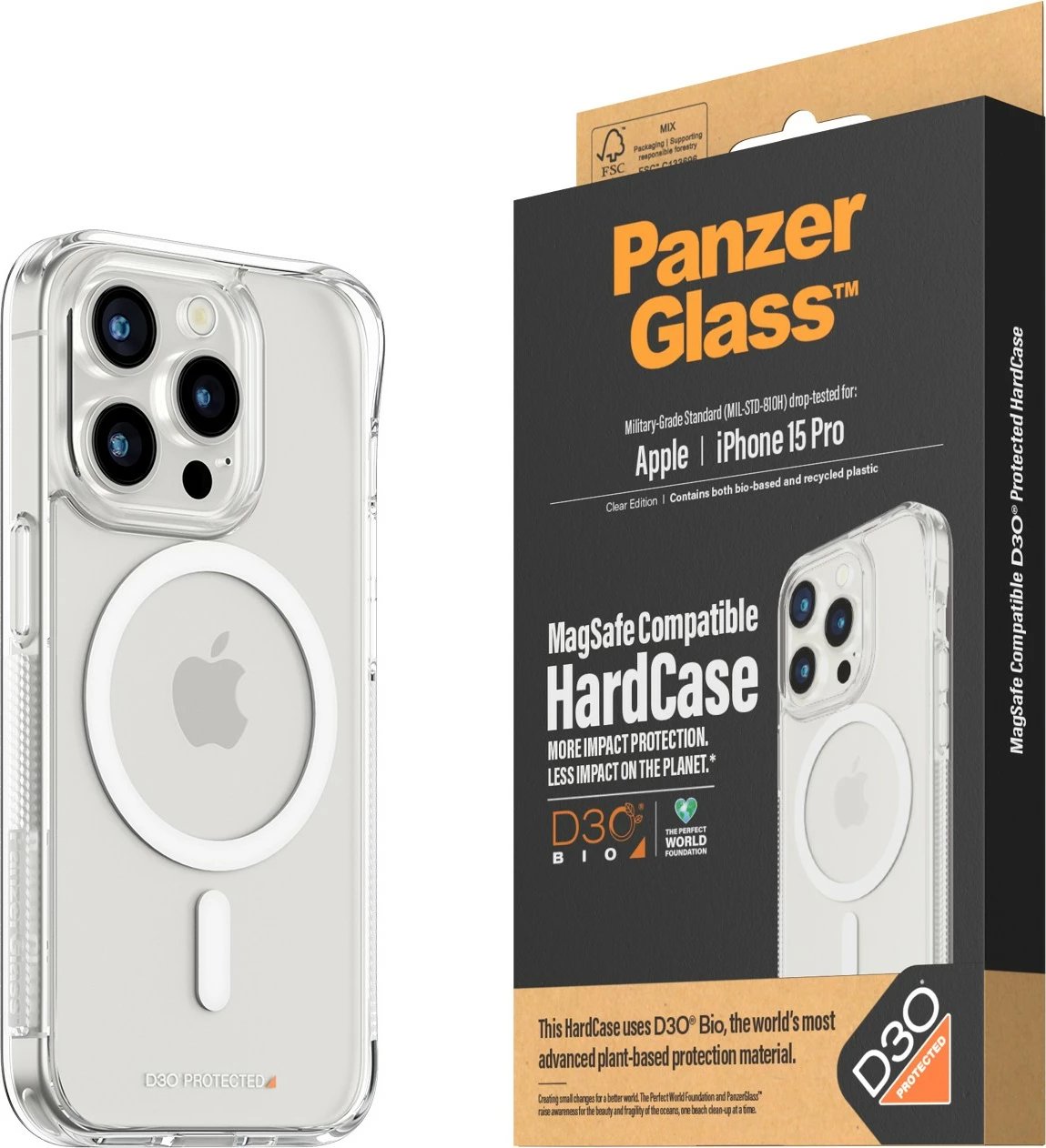 Mbështjellës PanzerGlass për iPhone 15 Pro, MagSafe, transparent