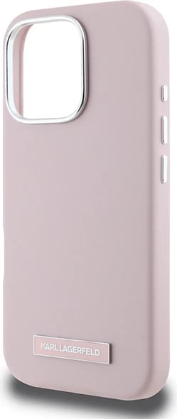 Mbështjellës Karl Lagerfeld FW Metal Plate MagSafe për iPhone 16 Pro, Rozë