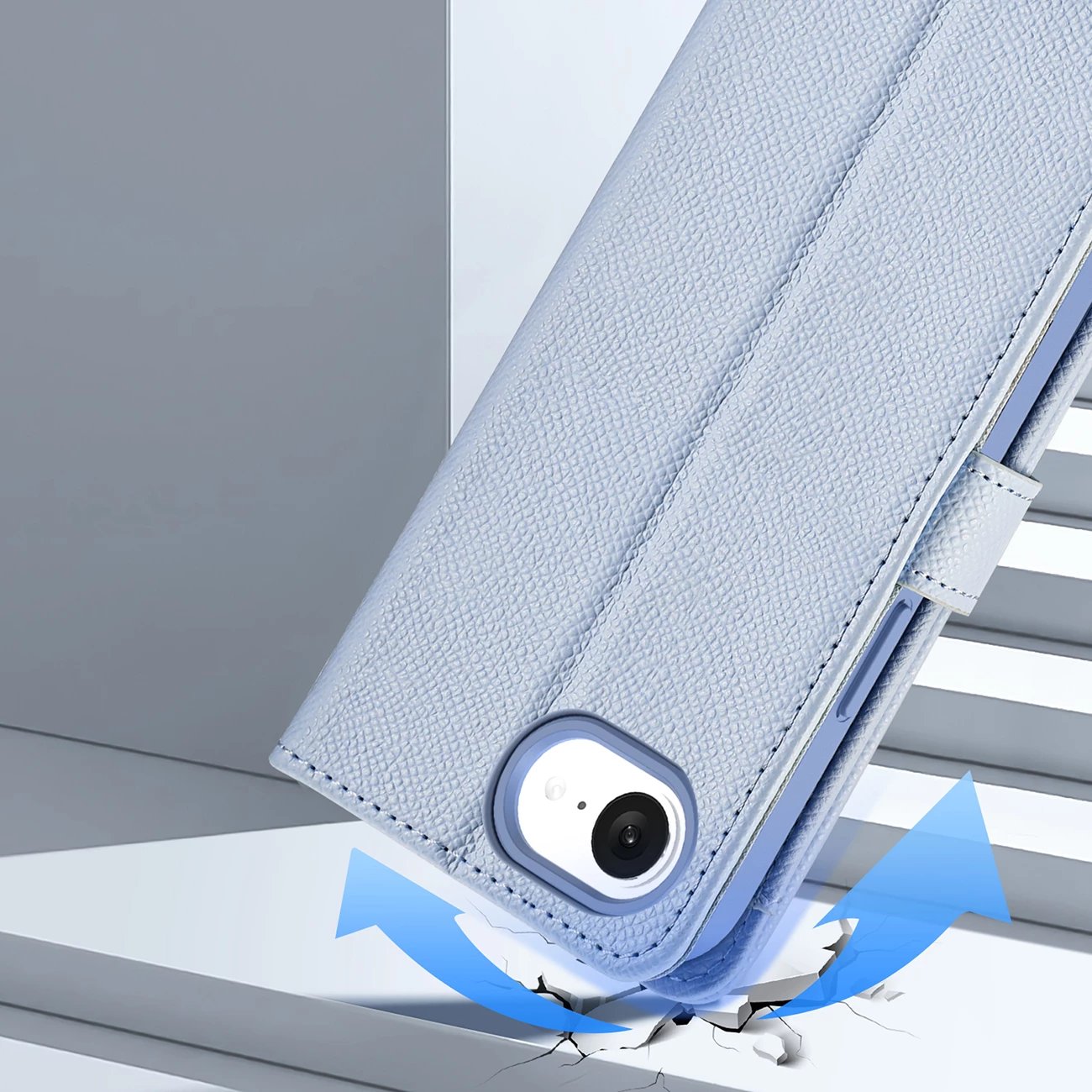 Mbështjellës Dux Ducis Lawa për iPhone 16e, lëkurë, me portofol magnetik, Blu