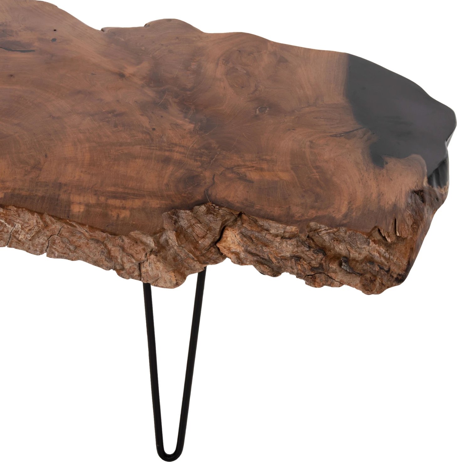 Tavolinë kafeje GLAZE FH9750 dru TEAK natyral-këmbë metali të zeza 110x60x48Hcm