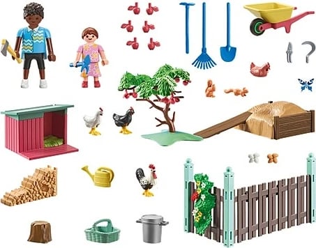 Set lodrash Playmobil My Life 71510, fermë e vogël me pula, 77 pjesë