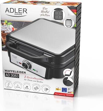 Pjekës vaflesh Adler AD 3083 4x10x10 cm 1800 W argjendtë/zi