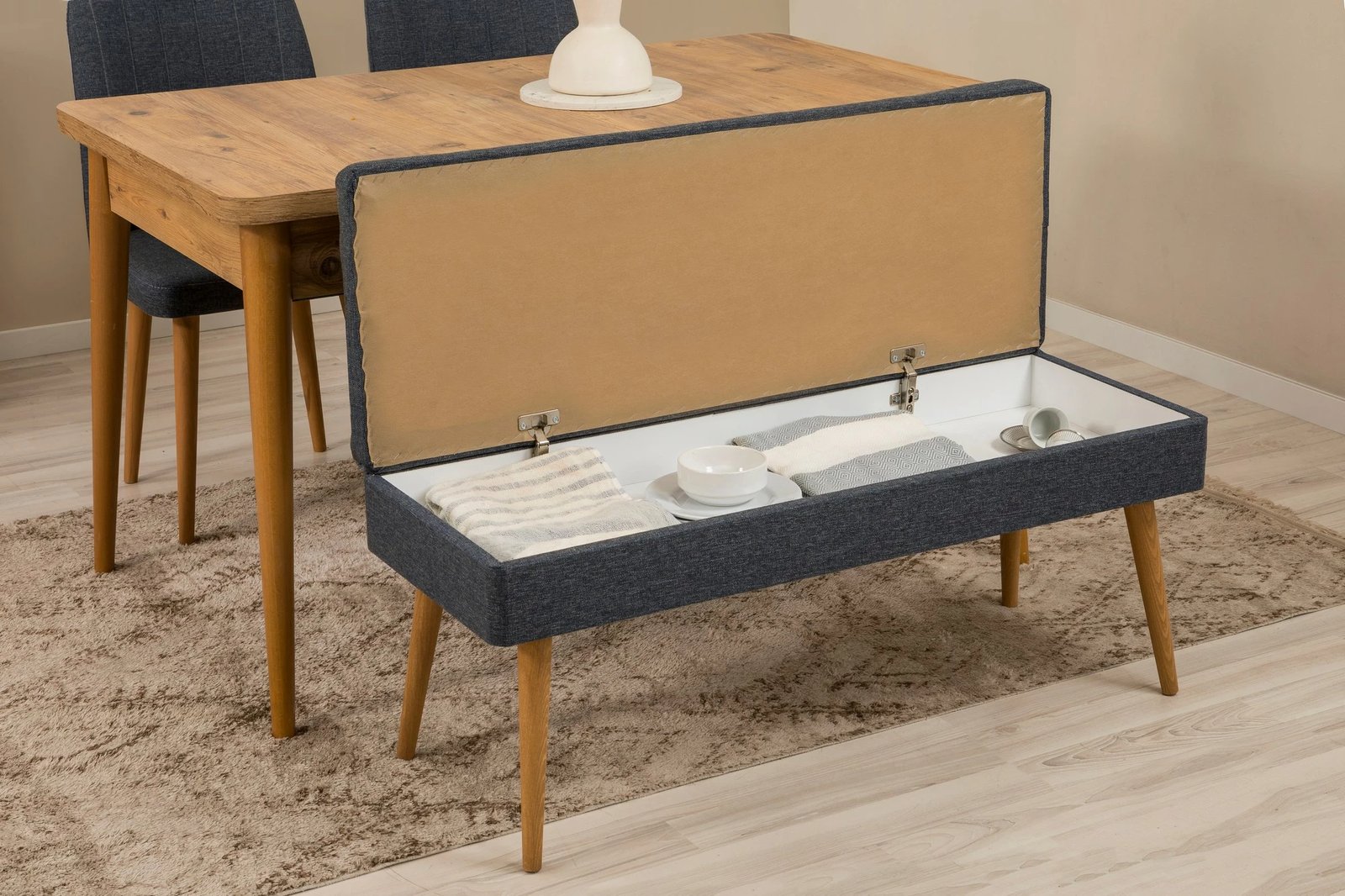 Set tavoline me karrige dhe konsol, zgjatues, 7 pjesë, Skye Decor, Vina 03 1048, ngjyrë pishë atlantike, blu e errët