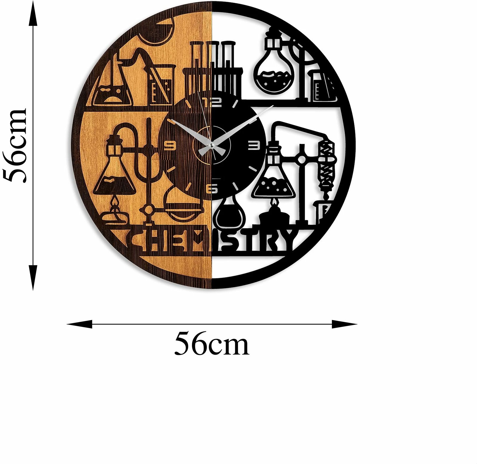 Orë muri dekorative prej druri, dizajn kimie, ngjyrë arre dhe e zezë, 56cm