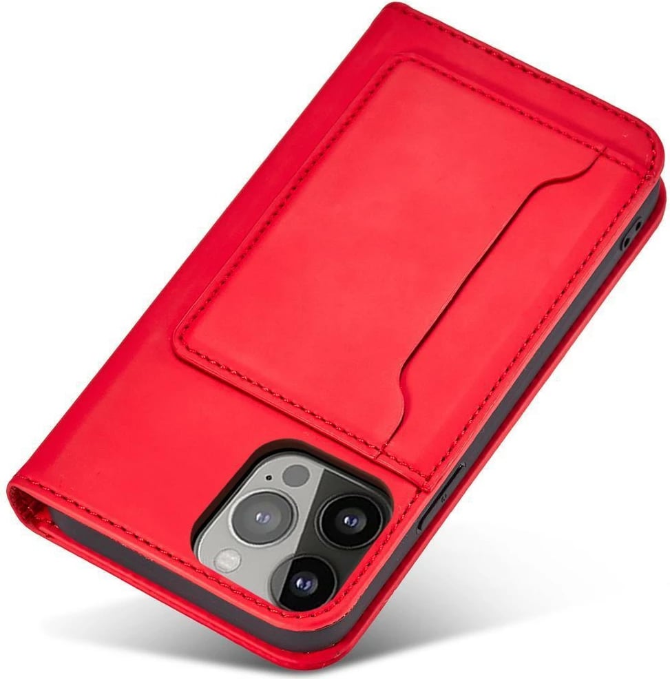 Mbështjellës Hurtel Magnet Card Case për Samsung Galaxy S23+, me kapak, xhep kartelash, i kuq