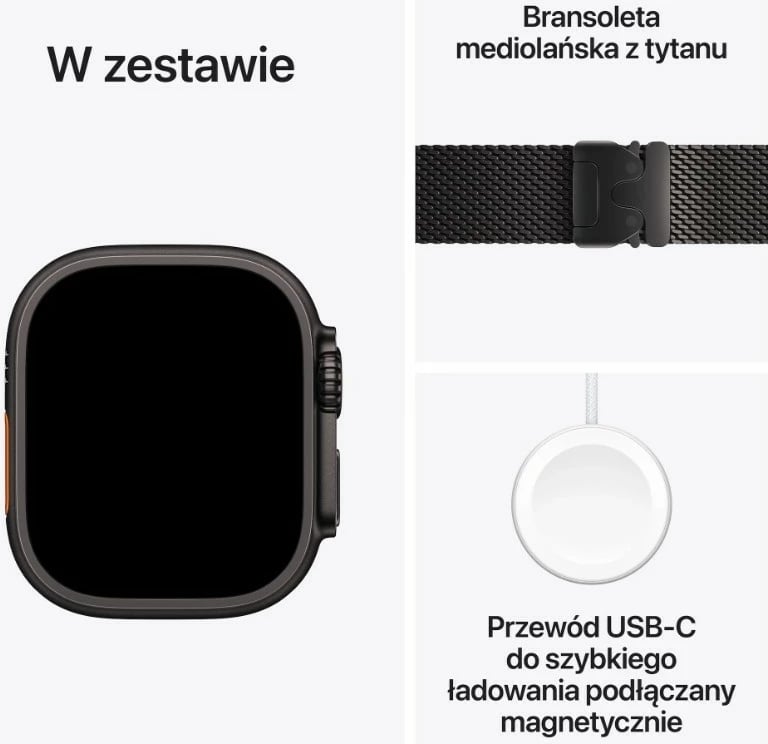 Smartwatch, Apple, Watch Ultra 3 GPS + Cellular, 49 mm, 64 GB, kasë titani me xham safiri, OLED LTPO Retina, e zezë, byzylyk Milanese M