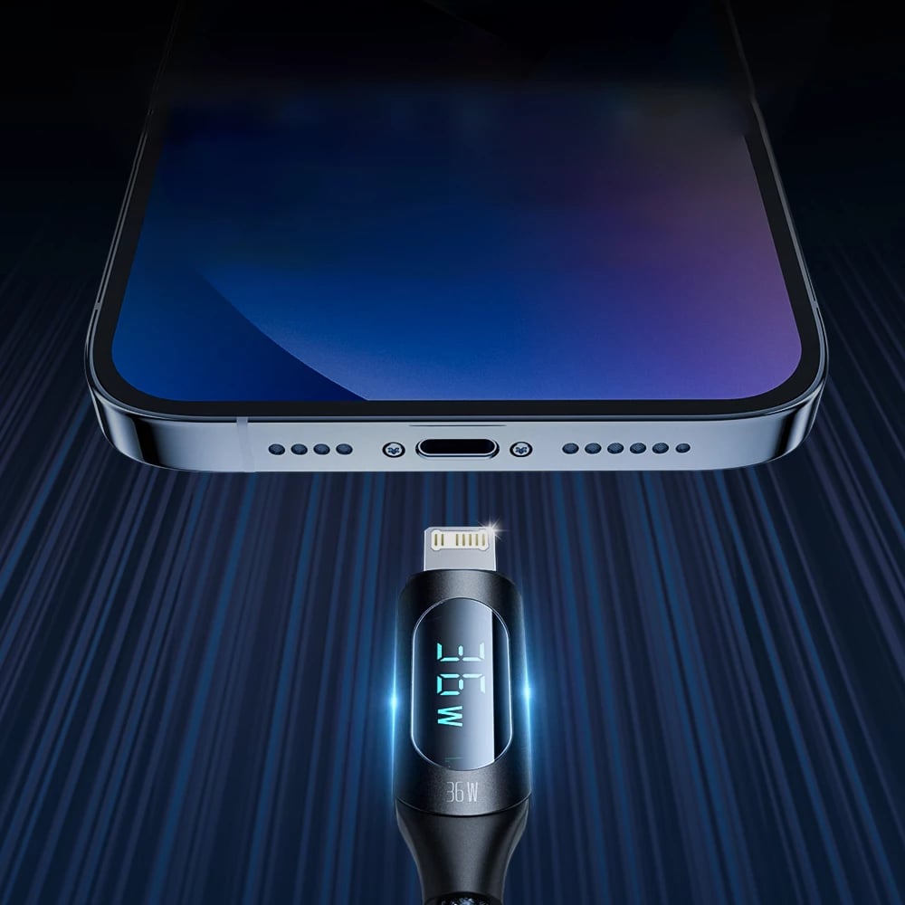 Kabllo Wozinsky WUCLC2 USB-C në Lightning, 2m, 36W, me ekran LED, e zezë